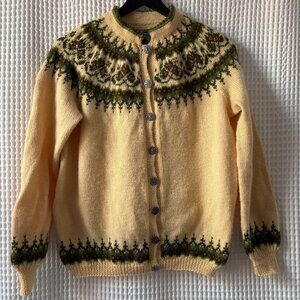 Vtg Haus Norway handknitted Fair Isle wool cardigan sweater women's medium